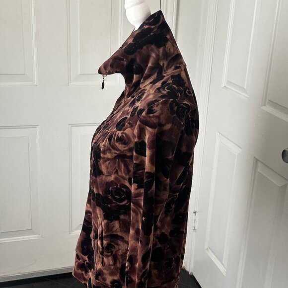 NWT! Style & Co Sport Womens Chocolate Brown Floral Full Zip Velour Jacket Small - Picture 5 of 13